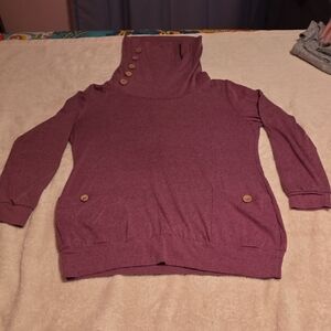 Elegant Cowl Neck Sweater with Button Details - Plum